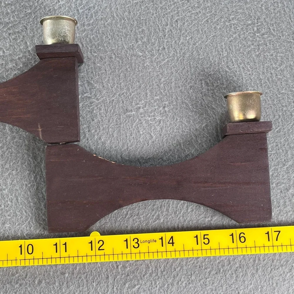 Vintage Danish Teak Style Articulated Folding Wood Brass 4 Light Candelabra MCM